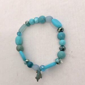 Turquoise Beaded Bracelet with sea Turtle Charm EUC
